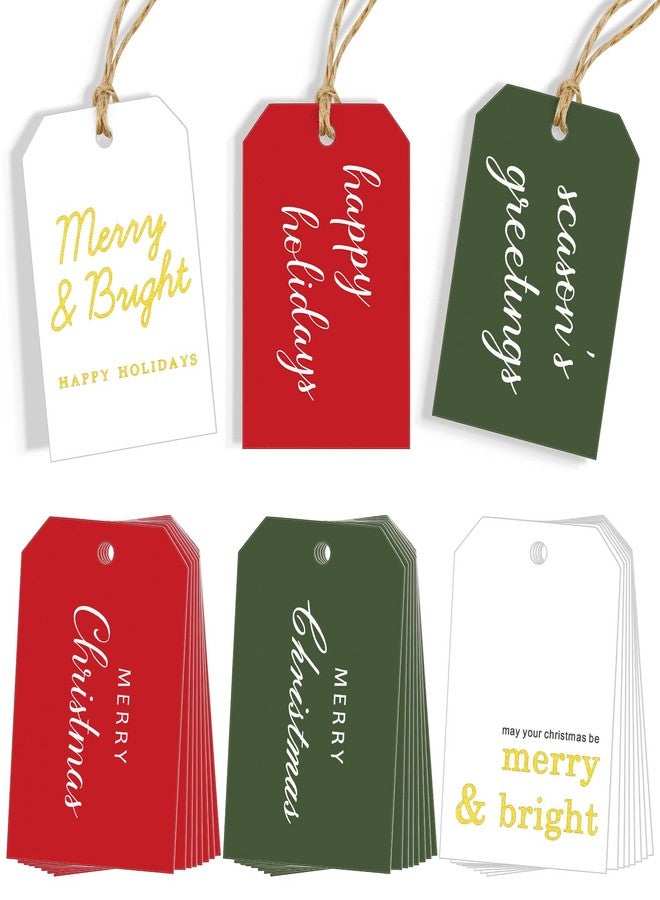 Yoshiky Christmas Gift Tags for Presents- 48 Pcs Beautiful Modern Merry Christmas Name Paper Labels with String Attached Stickers, Xmas Holiday Gift Tag Vintage - Image 1